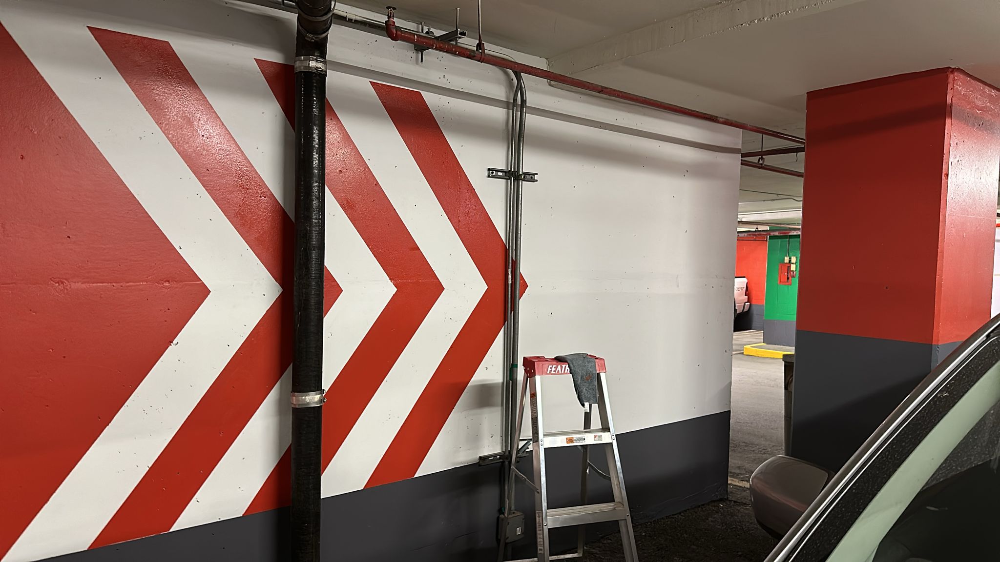 Completed parking garage painting with line striping